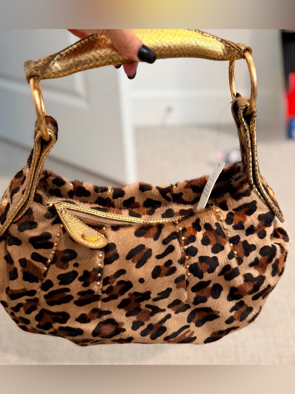 Maxx New York Genuine Calfhair Leopard Print HoboBag Gold Leather Handle NWT Y2K - Picture 14 of 17